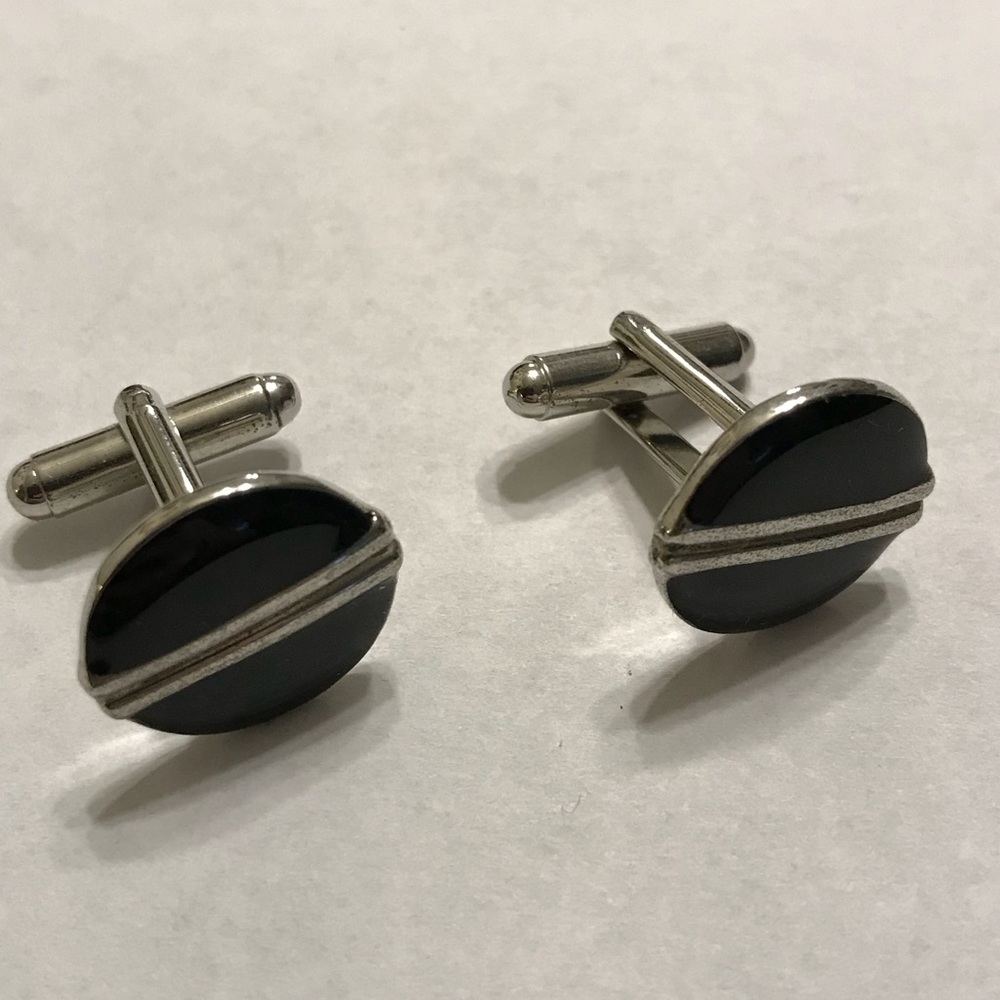 Round Black with silver detail cufflinks